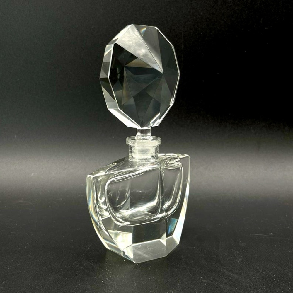 Antique 1930s Crystal Perfume Bottle Original Geometric crystal stopper  EUC